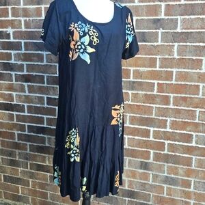 Tropical Black Floral Midi Dress